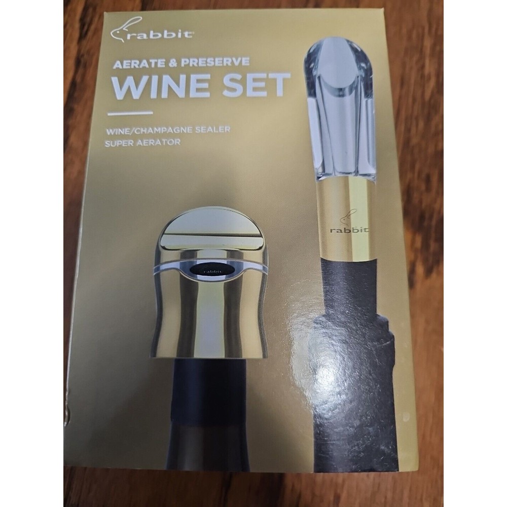 NIB RABBIT AERATE & PRESERVE WINE SET WINE/CHAMPAGNE SEALER PLUS SUPER AERATOR
